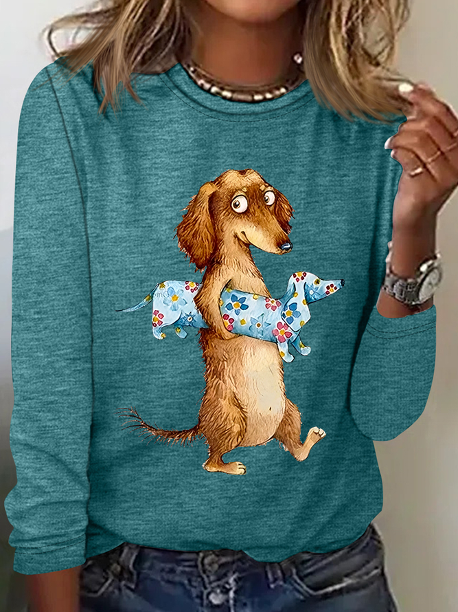 Funny Dog Cotton-Blend Casual Long Sleeve Shirt