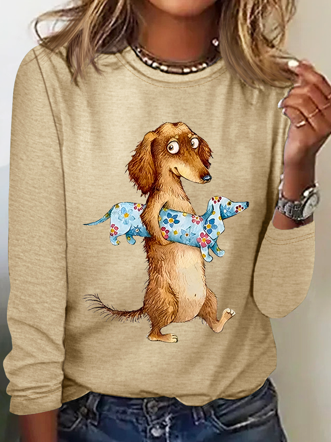 Funny Dog Cotton-Blend Casual Long Sleeve Shirt