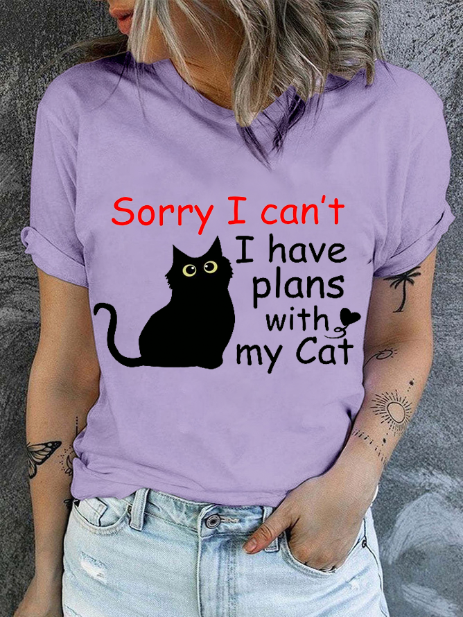 Cotton Sorry I Can't I Have Plans With My Cat Casual Cat Regular Fit T-Shirt