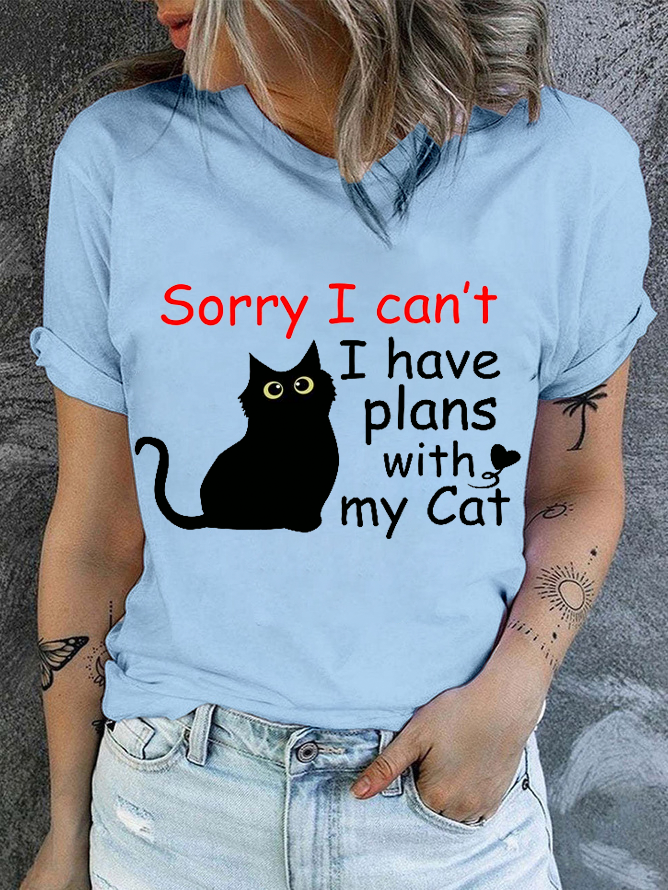 Cotton Sorry I Can't I Have Plans With My Cat Casual Cat Regular Fit T-Shirt