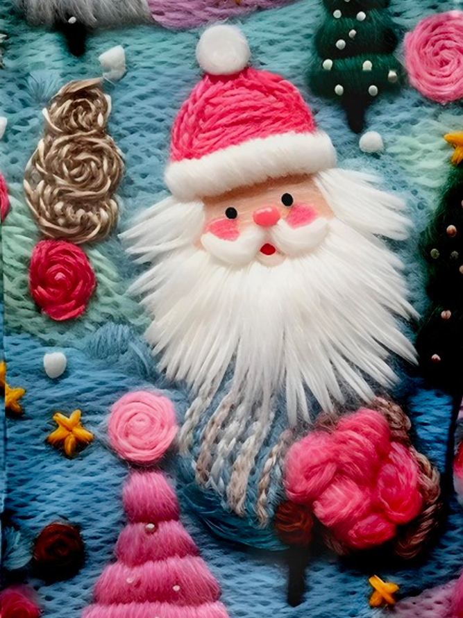 Pink Santa Claus Crew Neck Regular Fit Casual Long Sleeve Shirt