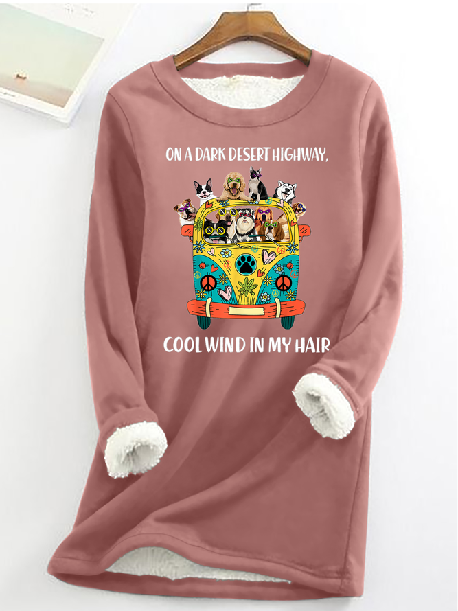 Women's Funny On A Dark Desert Highway Cool Wind In My Hair Graphic Printing Crew Neck Simple Fleece Sweatshirt