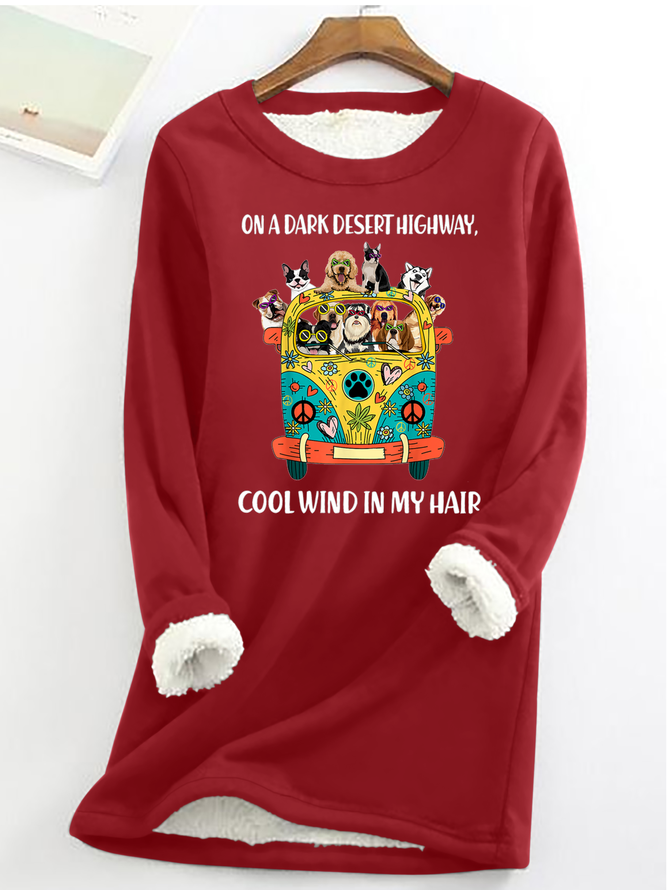 Women's Funny On A Dark Desert Highway Cool Wind In My Hair Graphic Printing Crew Neck Simple Fleece Sweatshirt