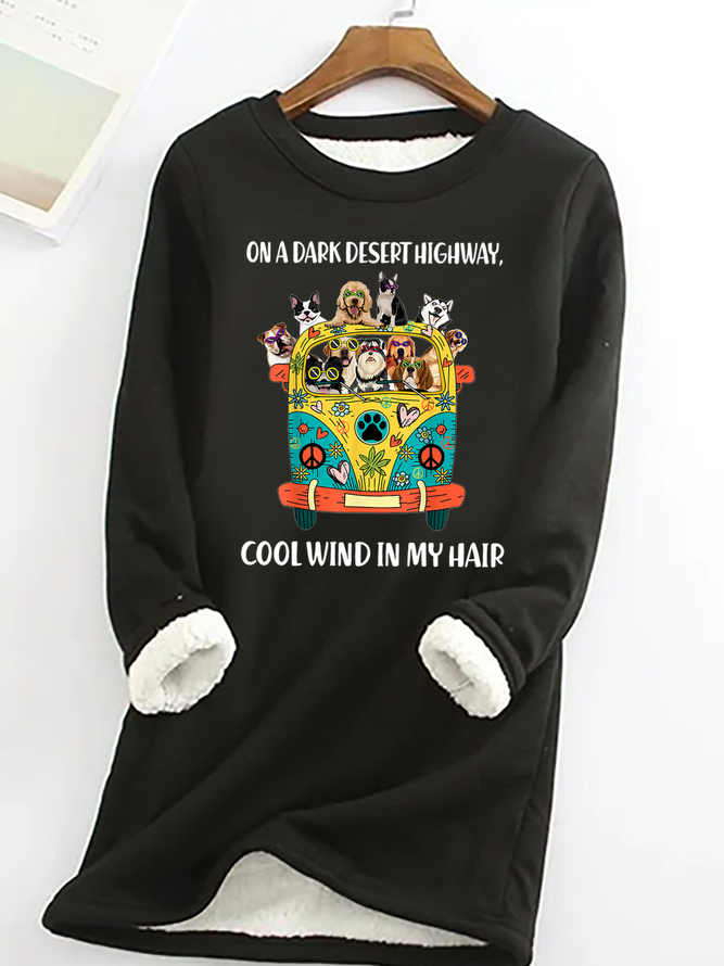 Women's Funny On A Dark Desert Highway Cool Wind In My Hair Graphic Printing Crew Neck Simple Fleece Sweatshirt