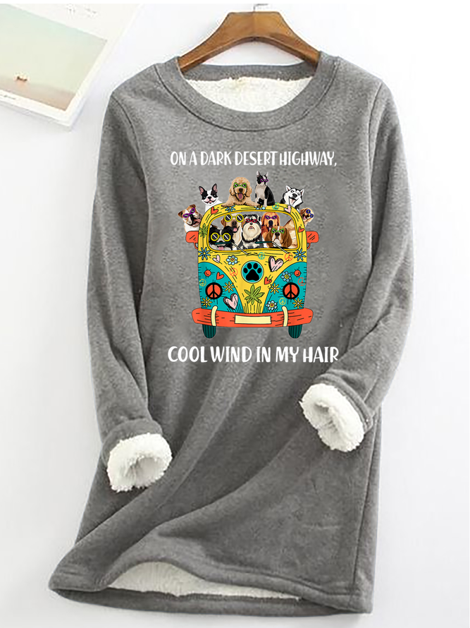 Women's Funny On A Dark Desert Highway Cool Wind In My Hair Graphic Printing Crew Neck Simple Fleece Sweatshirt