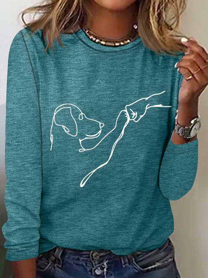 Dog Fist Bump Simple Crew Neck Long Sleeve Shirt