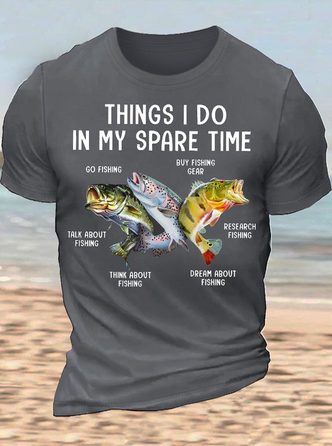 Men’s Cotton Funny Fishing Lover Fishing Things I Do In My Spare Time Casual T-Shirt