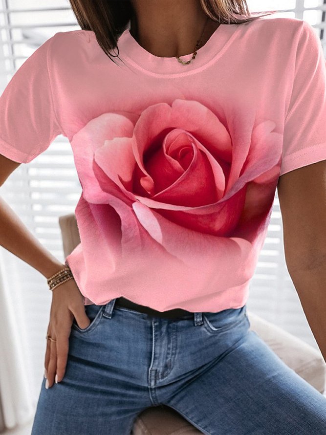 Jersey Casual Floral Loose T-Shirt