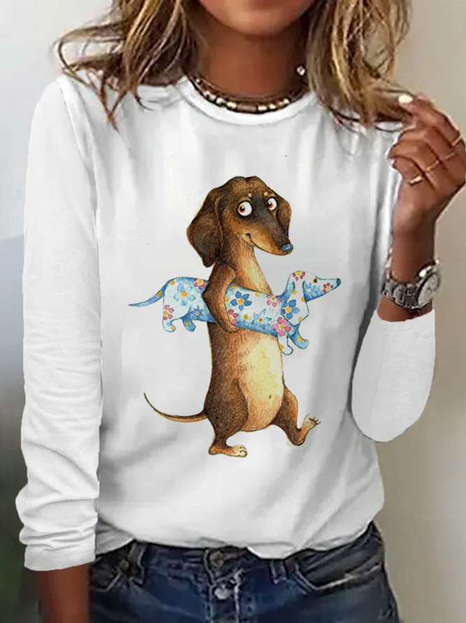 Crew Neck Dog Casual Loose T-Shirt