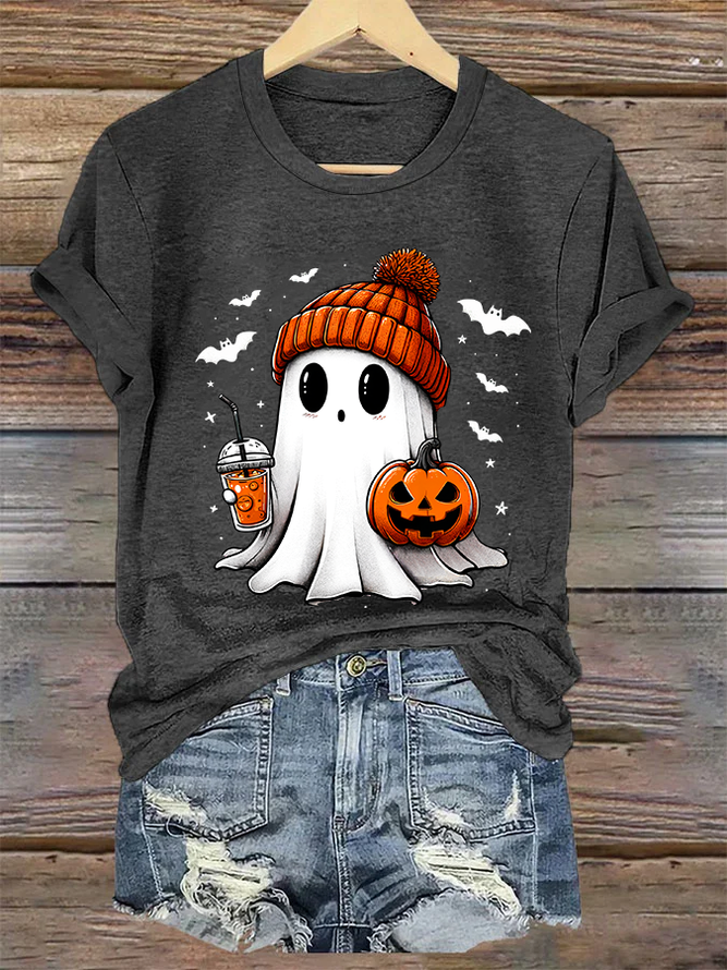 Women's Halloween Printed Casual Crew Neck Loose T-Shirt