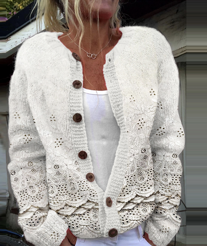 Vintage lace art button knit cardigan