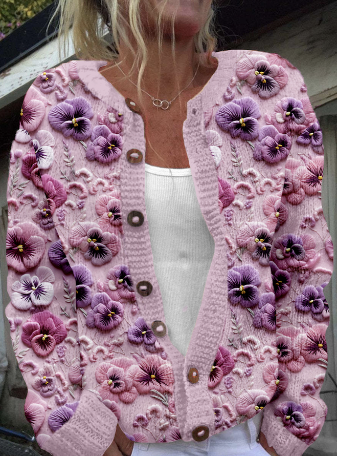 Vintage flower button knit cardigan