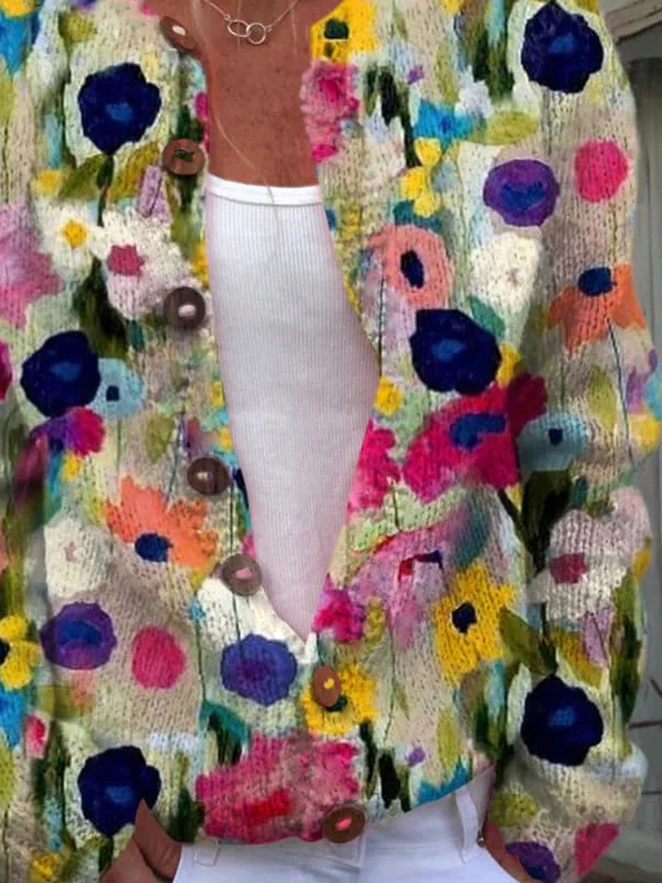 Floral Casual Loose Buttoned Cardigan