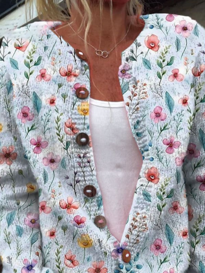 Loose Floral Casual Cardigan