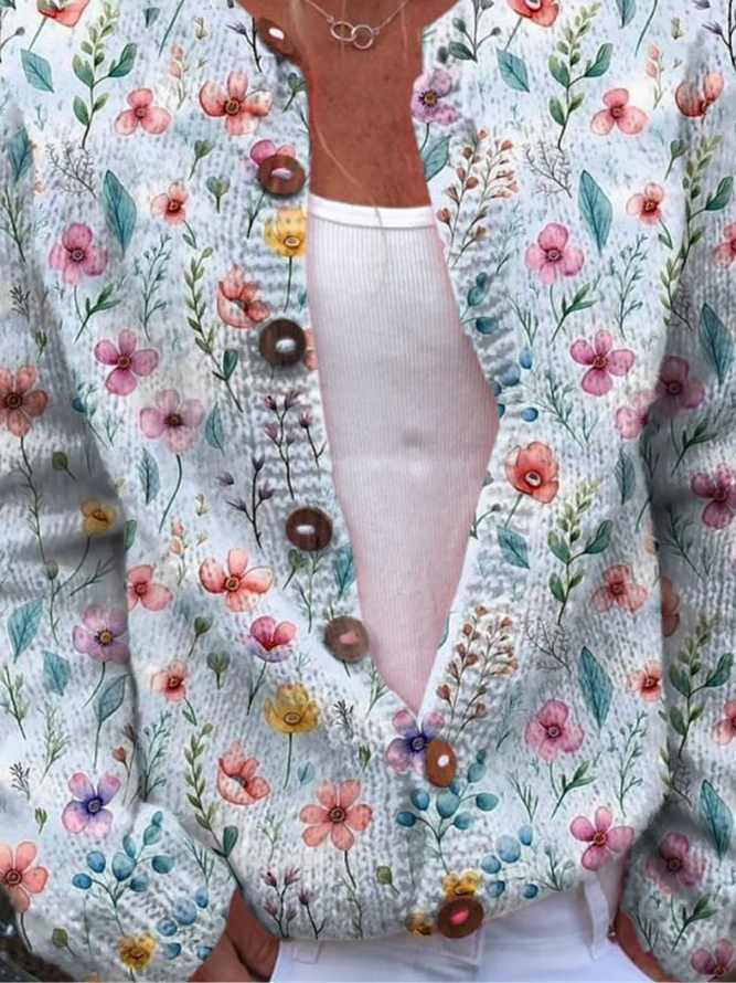 Loose Floral Casual Cardigan