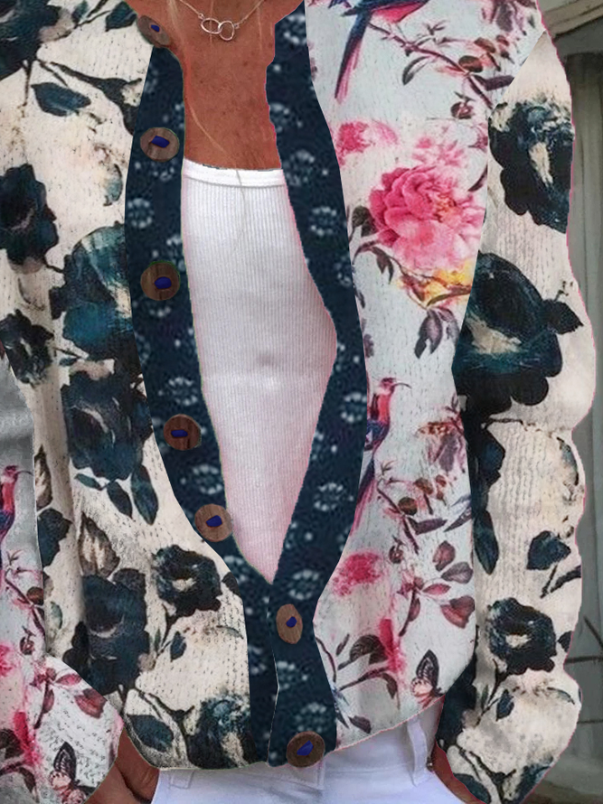 Floral Buckle Casual Cardigan