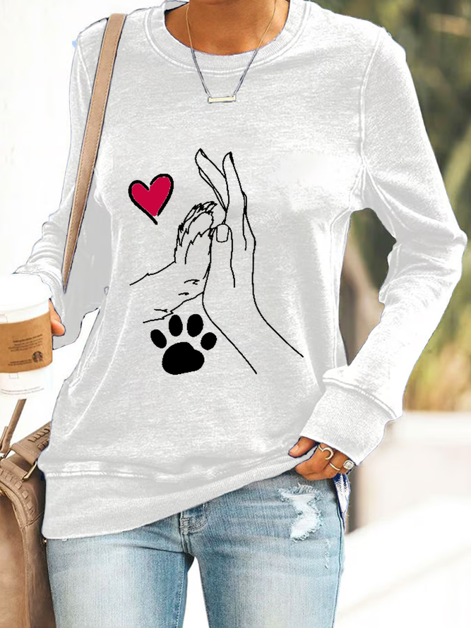 Palm High-Fives Dog Paw Print Casual Sweatshirt