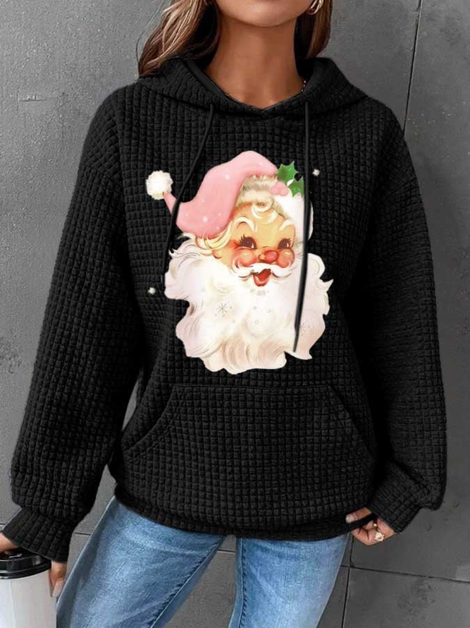 Vintage Pink Santa Claus Print Hoodie