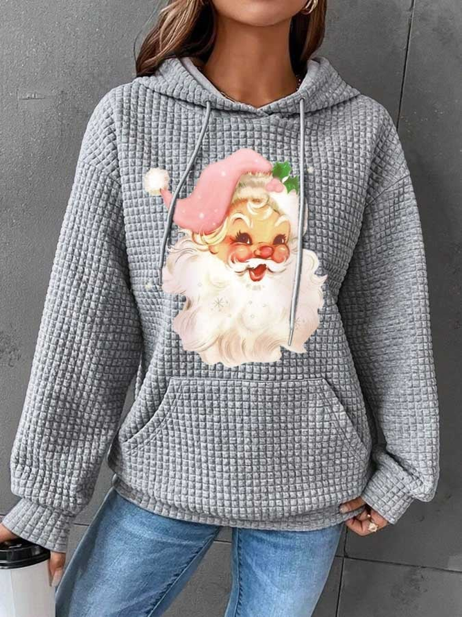 Vintage Pink Santa Claus Print Hoodie