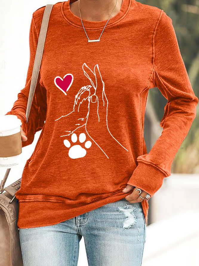 Palm High-Fives Dog Paw Print Casual Sweatshirt