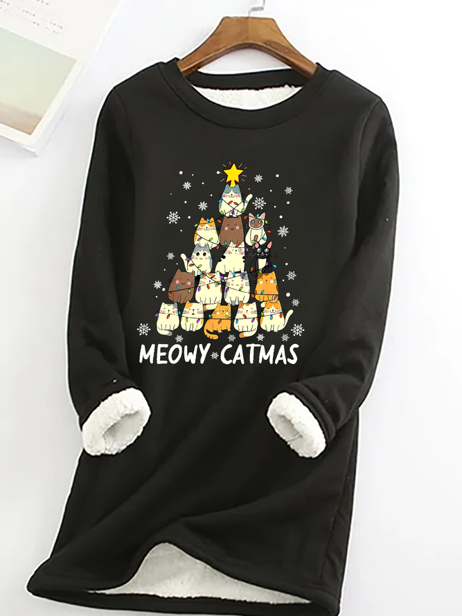 Meowy Catmas Casual Fluff Fleece Fabric Sweatshirt