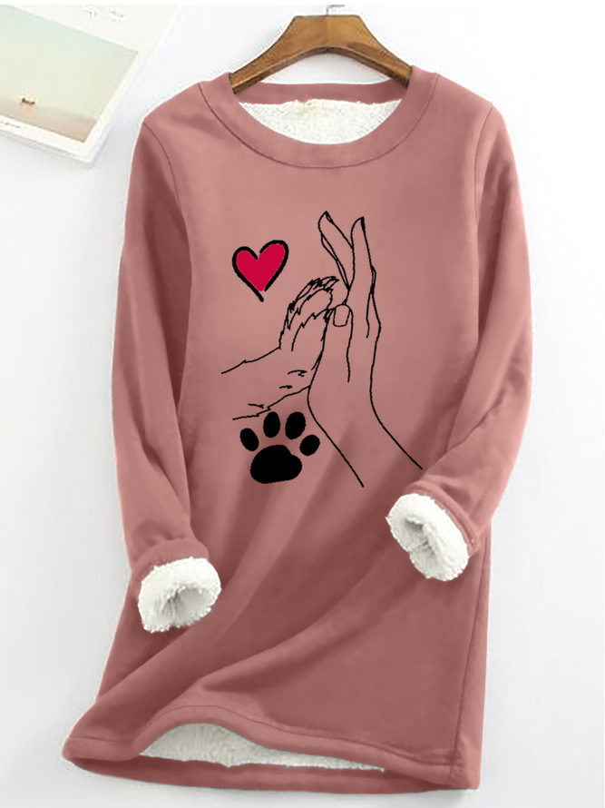 Palm High-Fives Dog Paw Print Casual Fluff Fleece Fabric Sweatshirt