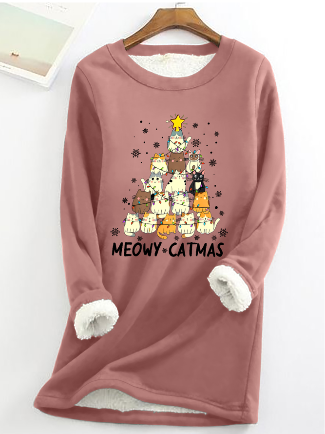 Meowy Catmas Casual Fluff Fleece Fabric Sweatshirt