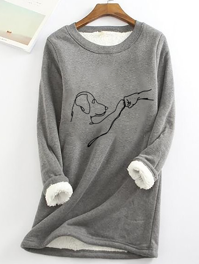 Dog Fist Bump Casual Fluff Fleece Fabric Sweatshirt