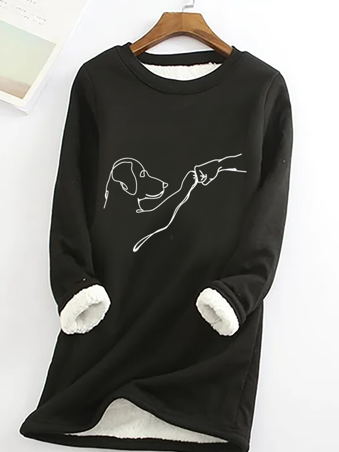 Dog Fist Bump Casual Fluff Fleece Fabric Sweatshirt