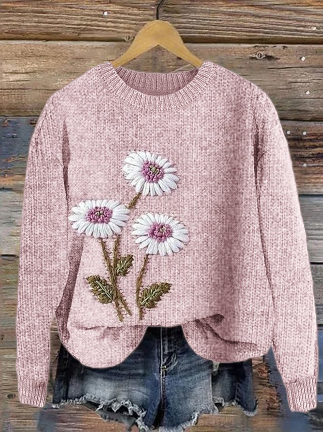 Elegant daisy pullover knitted sweater