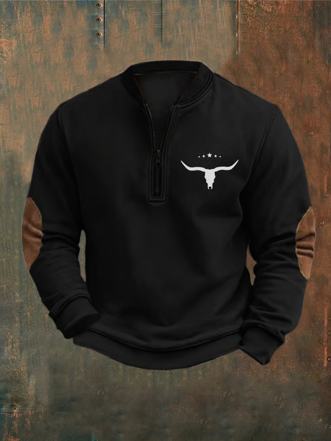 Men's Western Vintage Print Half Collar Sweatshirt