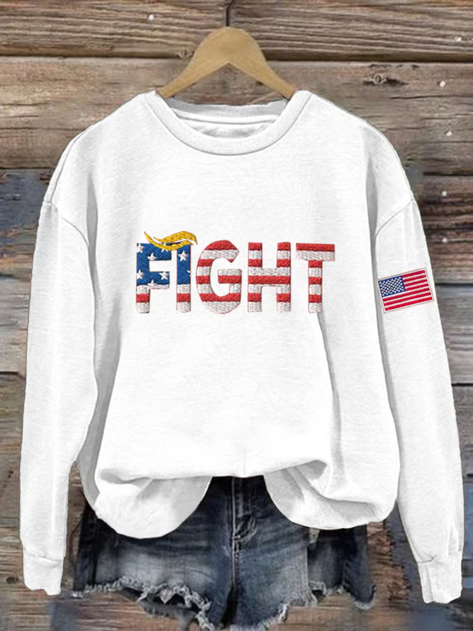 Women'S Casual Red American Flag Fight Print Sweatshirt