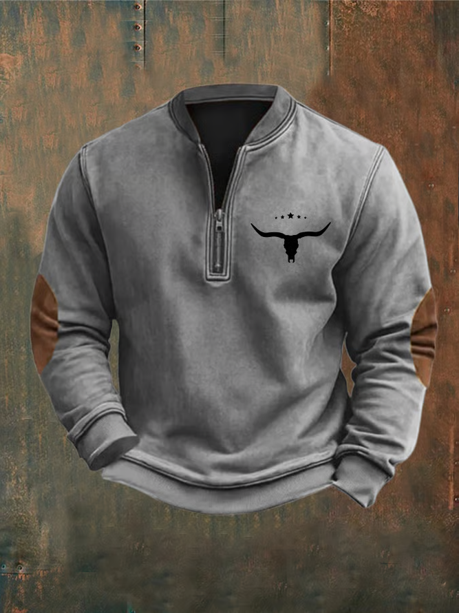 Men's Western Vintage Print Half Collar Sweatshirt