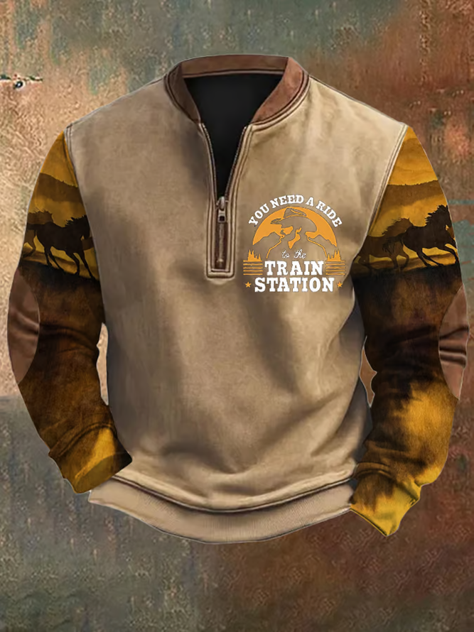 Men's You Need a Ride to the Train Station Zip Collar Sweatshirt