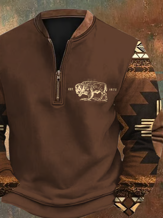 Men's West Highland Cow Print Vintage Zip-Up Sweatshirt