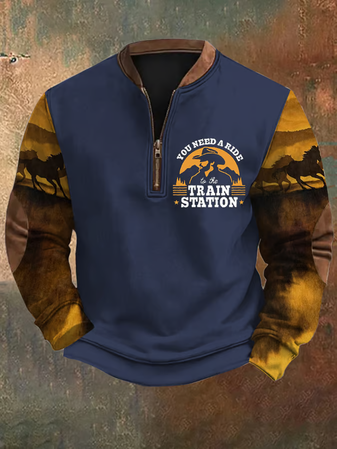 Men's You Need a Ride to the Train Station Zip Collar Sweatshirt