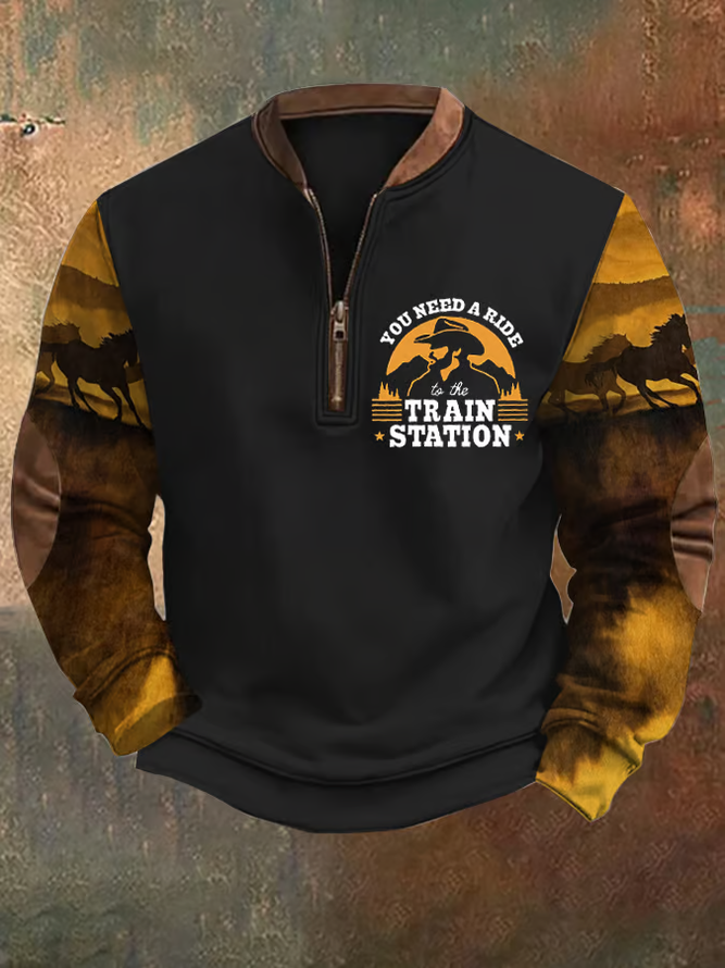 Men's You Need a Ride to the Train Station Zip Collar Sweatshirt