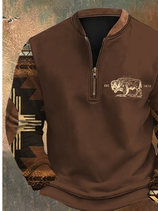 Men's West Highland Cow Print Vintage Zip-Up Sweatshirt