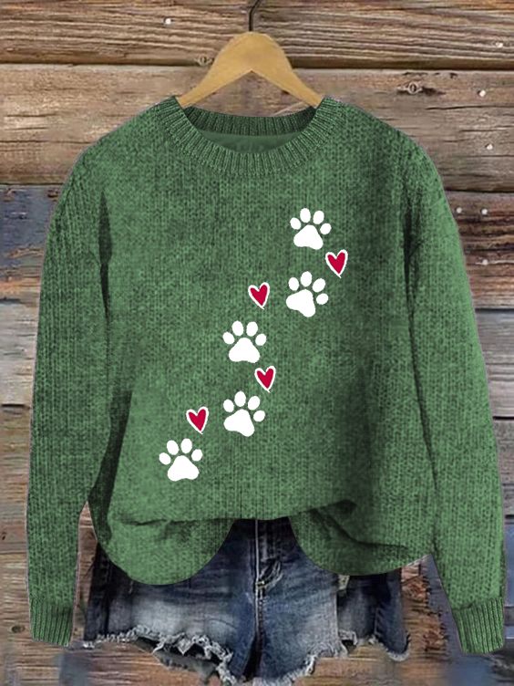 Heart Dog Simple Crew Neck Loose Sweater
