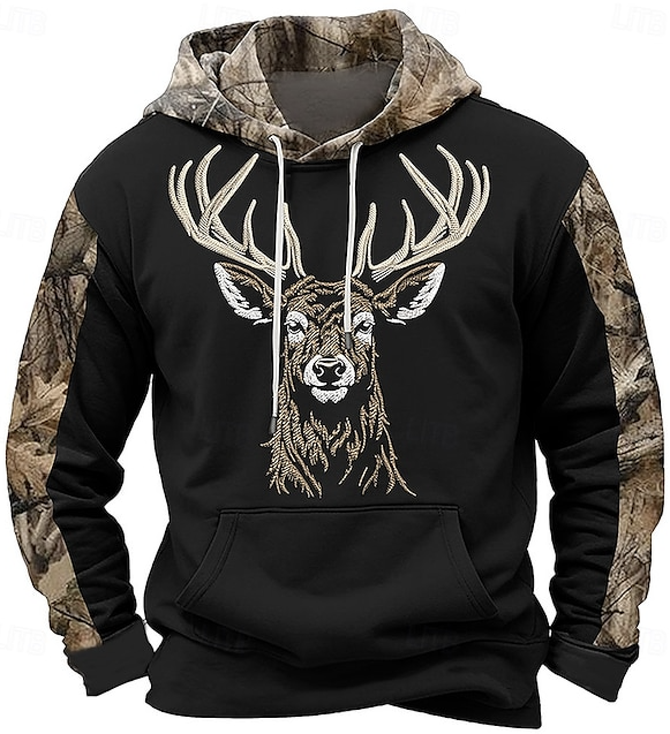 Retro style reindeer pattern color blocked Hoodie