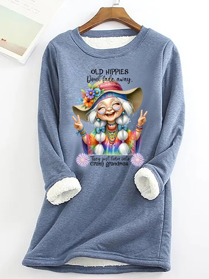 Grandma Old Hippies Casual Fluff Fleece Fabric Sweatshirt