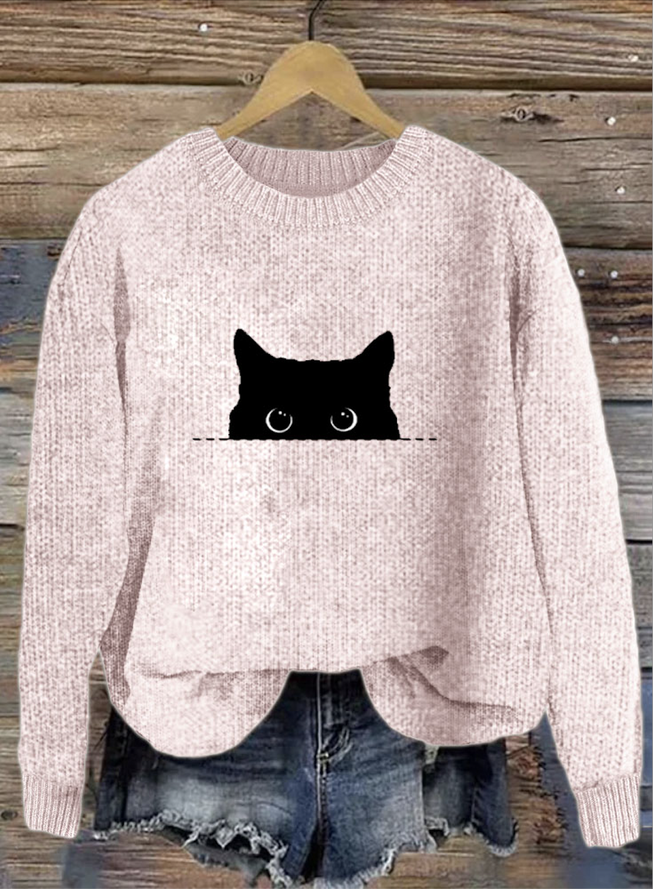 Cute Cat Comfortable Round Neck Sweater