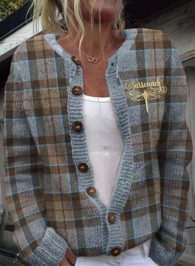 Sassenach Historical Tv Show Dragonfly Embroidered Plaid Cardigan