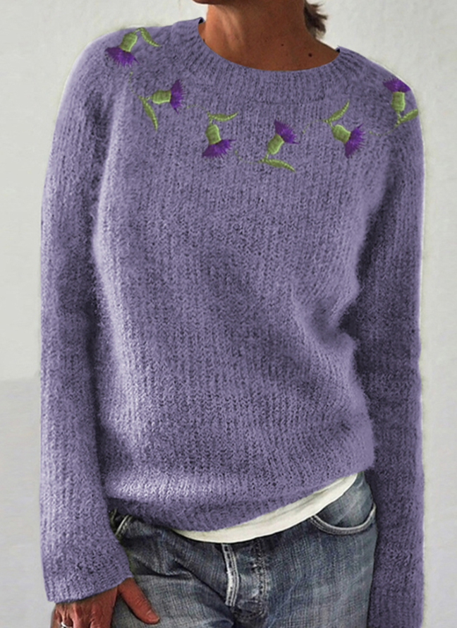 Thistle Embroidery Cozy Knit Sweater