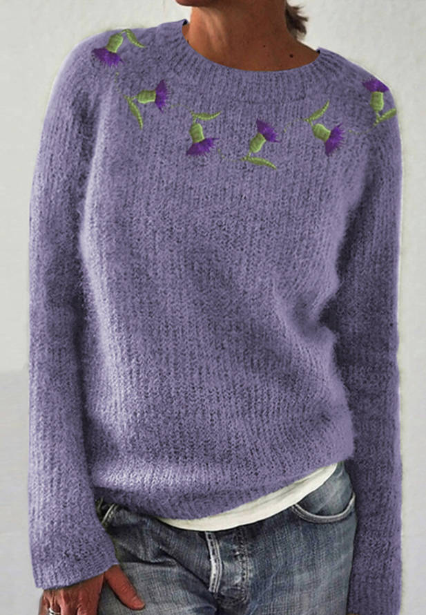 Thistle Embroidery Cozy Knit Sweater