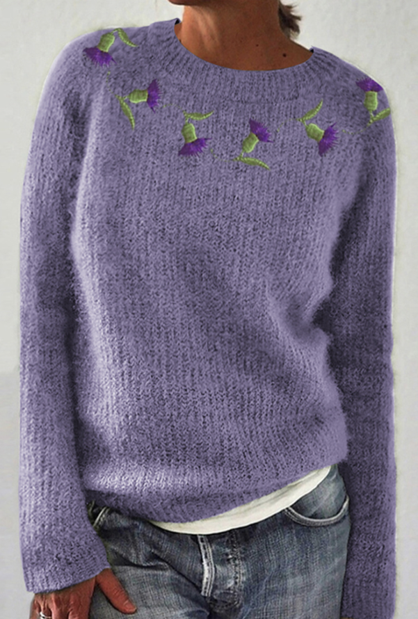 Thistle Embroidery Cozy Knit Sweater