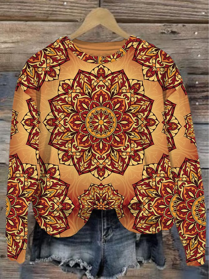Ethnic Casual Crew Neck Sweatshirt