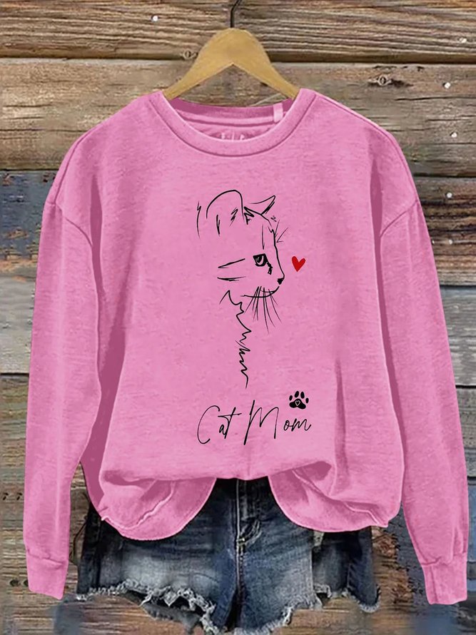 Cat Mom Letter Print Sweatshirt