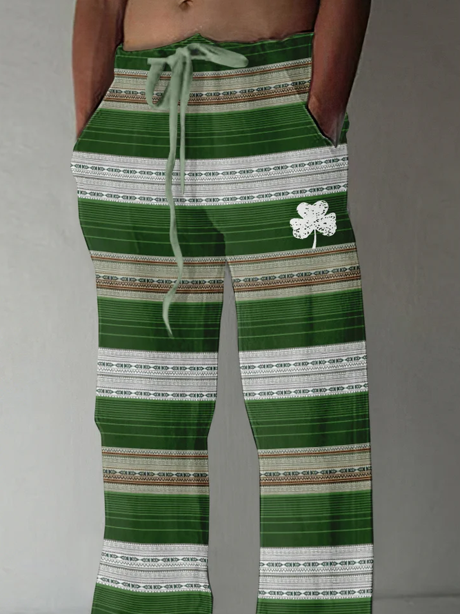 St. Patrick's Day Shamrock Art Print Cotton and Linen Blend Lounge Pants