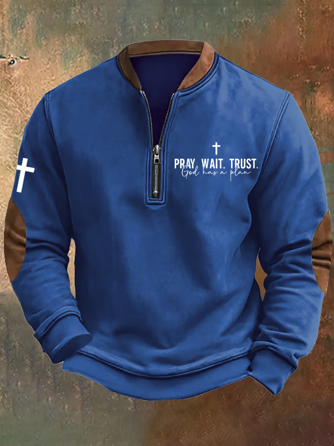Men's Vintage Pray Wait Trust God Has A Plan Printed Sweatshirt